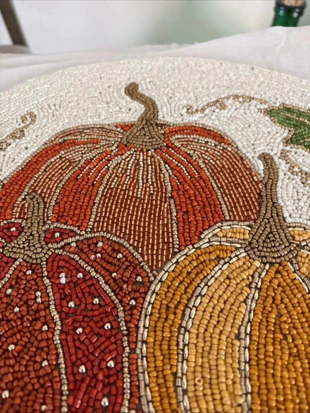 Shabby Chic Beaded Fall Pumpkins Charger Autumn Placemat*Leaves*Centerpiece